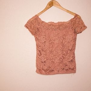 Ambiance mauve off the shoulder lace crop top